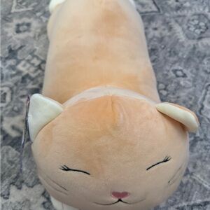 Plush Cat Pillow - Cream and White
